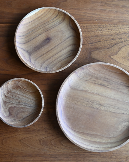 teak wood round dish plate