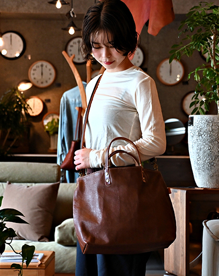 Handmade Bag -Oil Leather- Shoulder＆Tote L-CHOCO